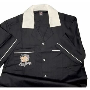 Vintage Hilton Bowling Retro Shirt Betty Boop Graphic Logo Black White Sz S NWOT